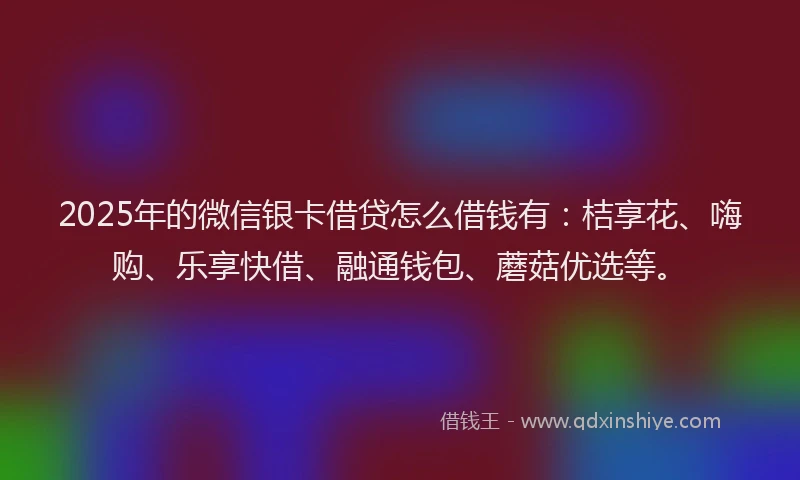 2025年的微信银卡借贷怎么借钱有：桔享花、嗨购、乐享快借、融通钱包、蘑菇优选等。
