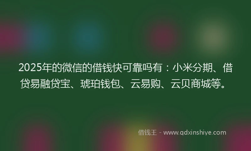 2025年的微信的借钱快可靠吗有：小米分期、借贷易融贷宝、琥珀钱包、云易购、云贝商城等。
