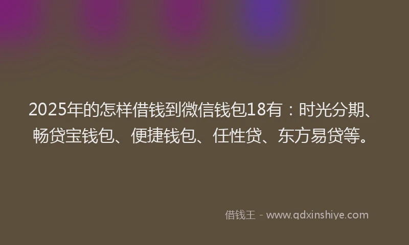 2025年的怎样借钱到微信钱包18有：时光分期、畅贷宝钱包、便捷钱包、任性贷、东方易贷等。