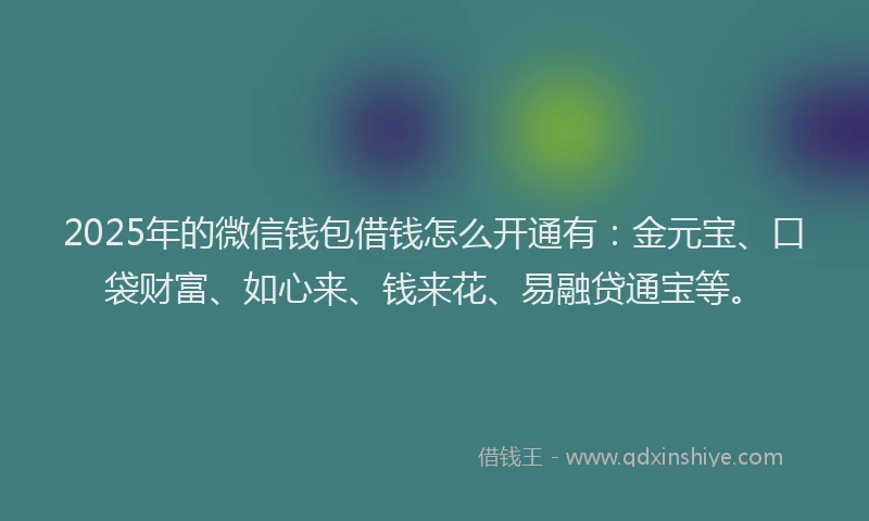 2025年的微信钱包借钱怎么开通有：金元宝、口袋财富、如心来、钱来花、易融贷通宝等。