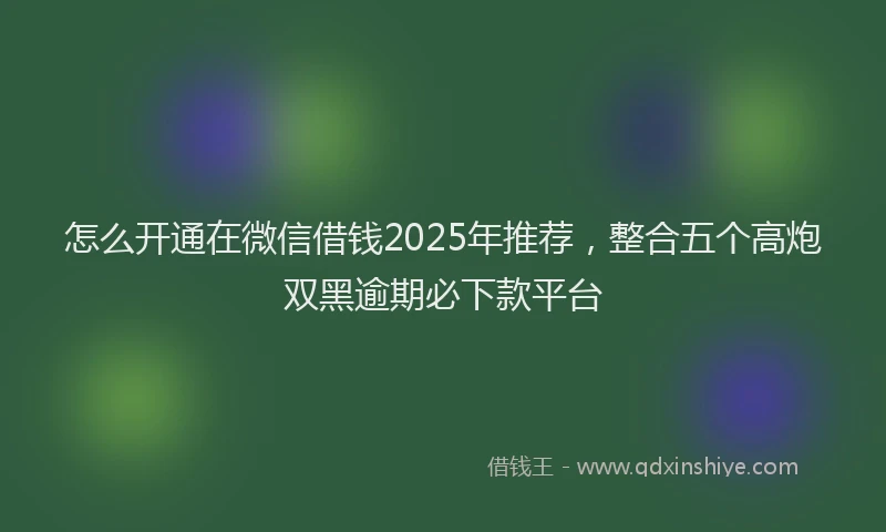 怎么开通在微信借钱2025年推荐，整合五个高炮双黑逾期必下款平台