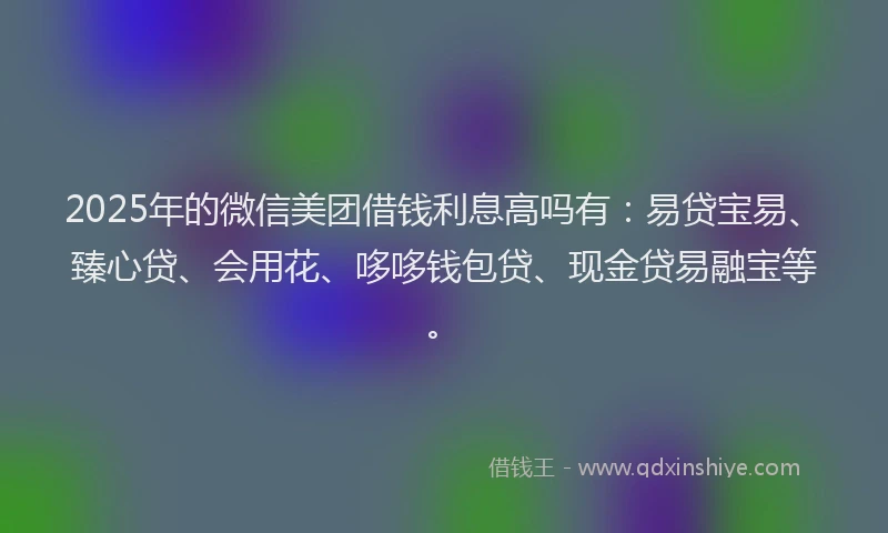 2025年的微信美团借钱利息高吗有：易贷宝易、臻心贷、会用花、哆哆钱包贷、现金贷易融宝等。