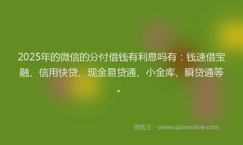 2025年的微信的分付借钱有利息吗有：钱速借宝融、信用快贷、现金易贷通、小金库、瞬贷通等。