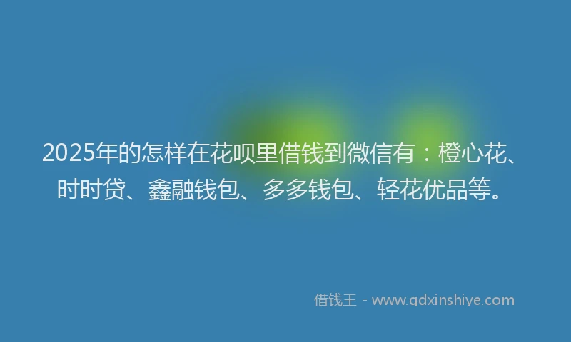 2025年的怎样在花呗里借钱到微信有：橙心花、时时贷、鑫融钱包、多多钱包、轻花优品等。