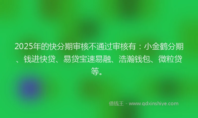 2025年的快分期审核不通过审核有：小金鹤分期、钱进快贷、易贷宝速易融、浩瀚钱包、微粒贷等。