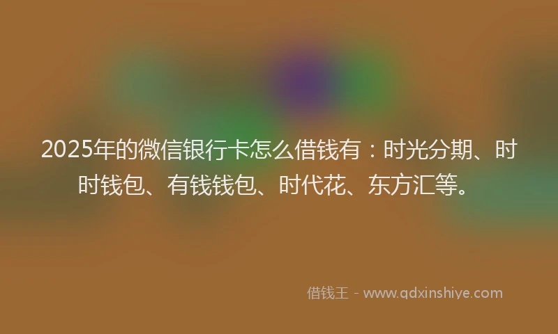 2025年的微信银行卡怎么借钱有：时光分期、时时钱包、有钱钱包、时代花、东方汇等。