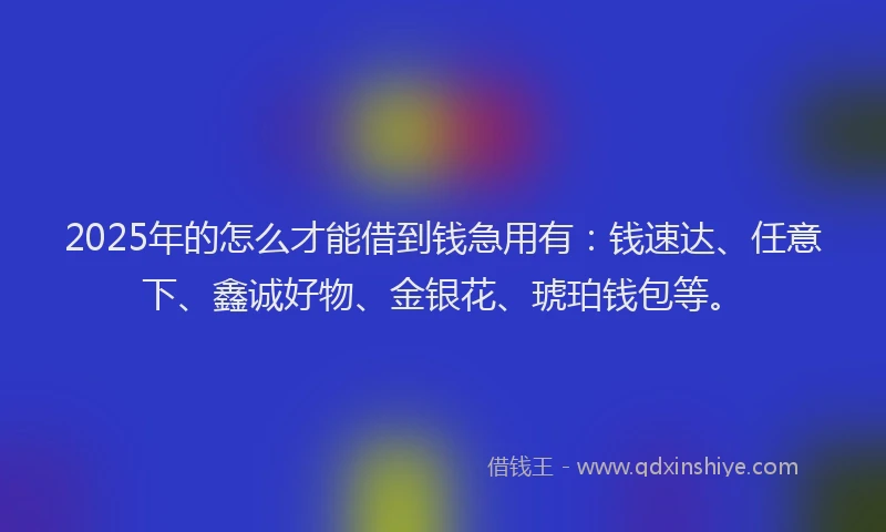 2025年的怎么才能借到钱急用有：钱速达、任意下、鑫诚好物、金银花、琥珀钱包等。