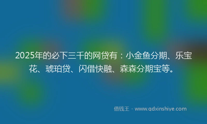 2025年的必下三千的网贷有：小金鱼分期、乐宝花、琥珀贷、闪借快融、森森分期宝等。