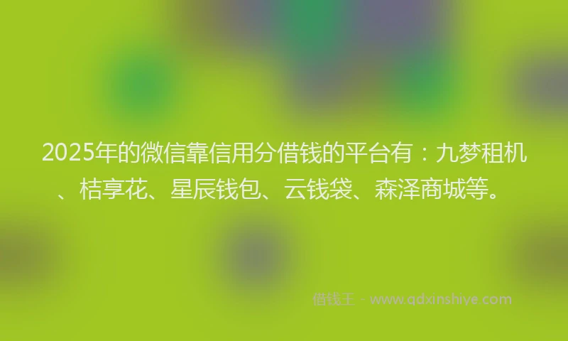 2025年的微信靠信用分借钱的平台有：九梦租机、桔享花、星辰钱包、云钱袋、森泽商城等。
