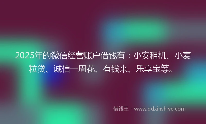 2025年的微信经营账户借钱有：小安租机、小麦粒贷、诚信一周花、有钱来、乐享宝等。