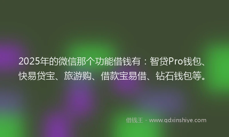 2025年的微信那个功能借钱有：智贷Pro钱包、快易贷宝、旅游购、借款宝易借、钻石钱包等。