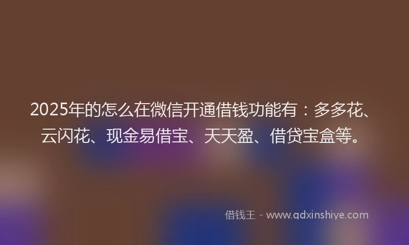 2025年的怎么在微信开通借钱功能有：多多花、云闪花、现金易借宝、天天盈、借贷宝盒等。