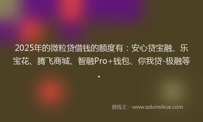 2025年的微粒贷借钱的额度有：安心贷宝融、乐宝花、腾飞商城、智融Pro+钱包、你我贷-极融等。
