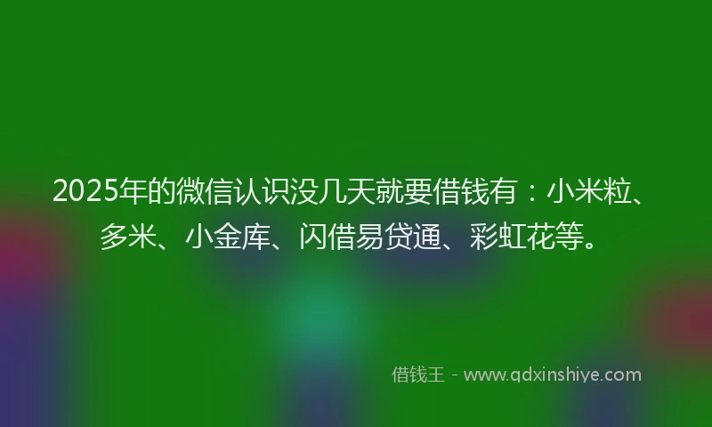 2025年的微信认识没几天就要借钱有：小米粒、多米、小金库、闪借易贷通、彩虹花等。
