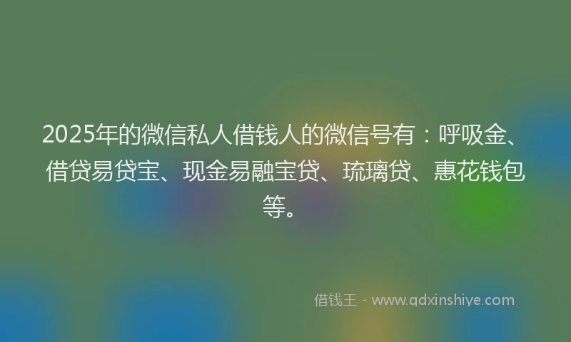 2025年的微信私人借钱人的微信号有：呼吸金、借贷易贷宝、现金易融宝贷、琉璃贷、惠花钱包等。