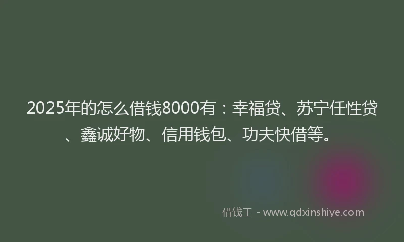 2025年的怎么借钱8000有：幸福贷、苏宁任性贷、鑫诚好物、信用钱包、功夫快借等。