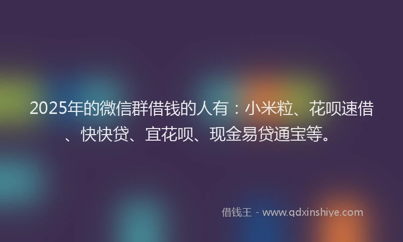2025年的微信群借钱的人有：小米粒、花呗速借、快快贷、宜花呗、现金易贷通宝等。