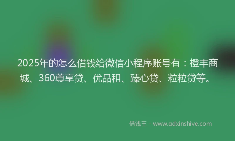 2025年的怎么借钱给微信小程序账号有：橙丰商城、360尊享贷、优品租、臻心贷、粒粒贷等。