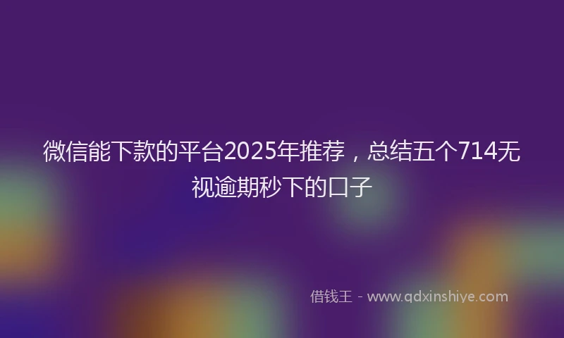 微信能下款的平台2025年推荐，总结五个714无视逾期秒下的口子