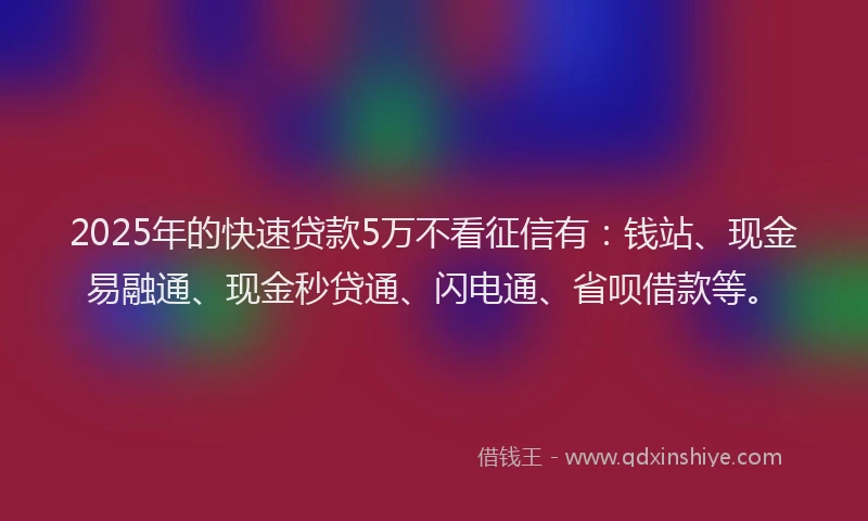 2025年的快速贷款5万不看征信有：钱站、现金易融通、现金秒贷通、闪电通、省呗借款等。