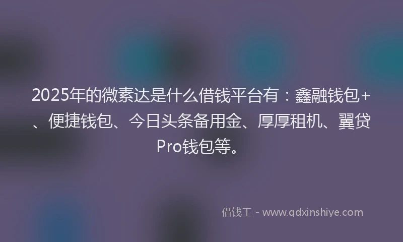 2025年的微素达是什么借钱平台有：鑫融钱包+、便捷钱包、今日头条备用金、厚厚租机、翼贷Pro钱包等。