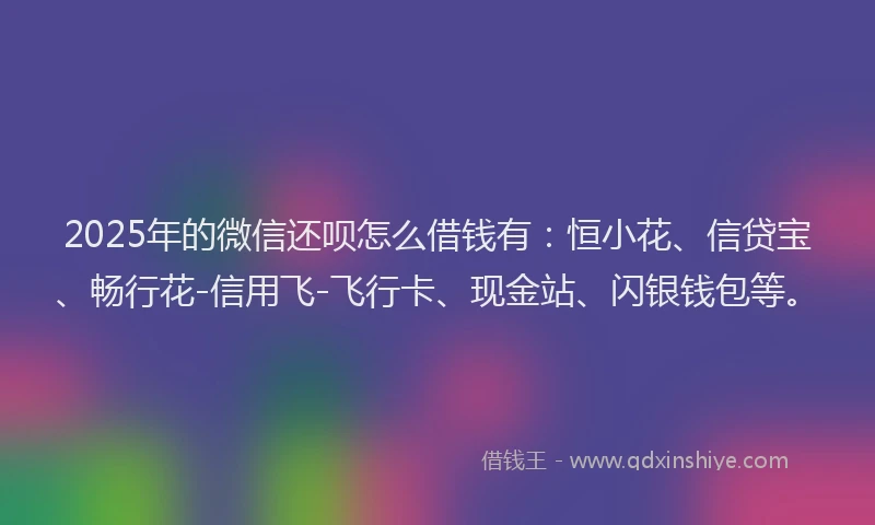 2025年的微信还呗怎么借钱有：恒小花、信贷宝、畅行花-信用飞-飞行卡、现金站、闪银钱包等。