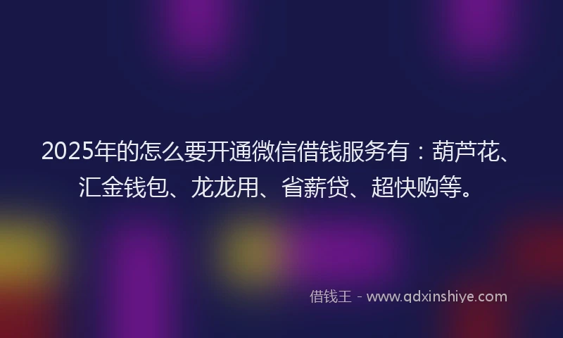 2025年的怎么要开通微信借钱服务有：葫芦花、汇金钱包、龙龙用、省薪贷、超快购等。