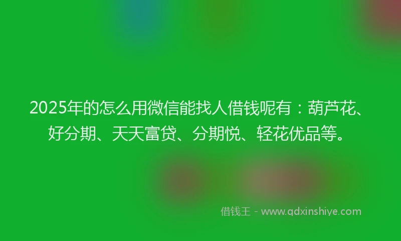 2025年的怎么用微信能找人借钱呢有：葫芦花、好分期、天天富贷、分期悦、轻花优品等。