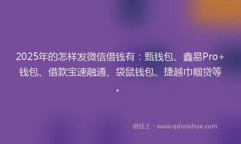 2025年的怎样发微信借钱有：甄钱包、鑫易Pro+钱包、借款宝速融通、袋鼠钱包、捷越巾帼贷等。