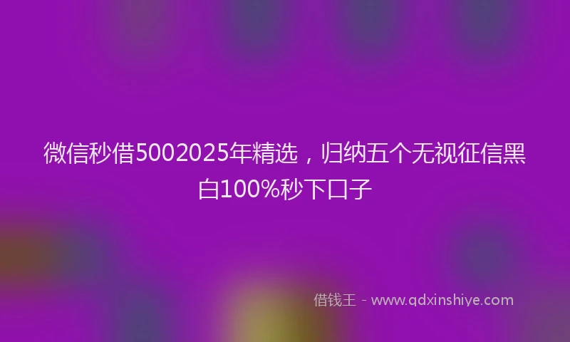 微信秒借5002025年精选，归纳五个无视征信黑白100%秒下口子