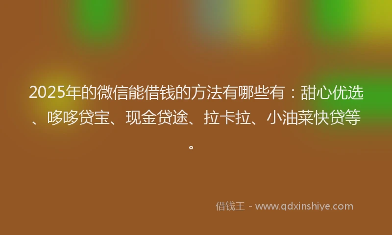 2025年的微信能借钱的方法有哪些有：甜心优选、哆哆贷宝、现金贷途、拉卡拉、小油菜快贷等。