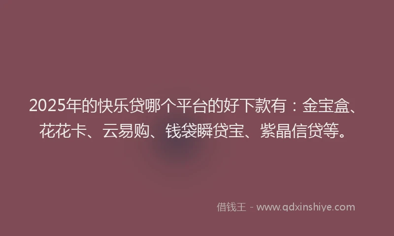 2025年的快乐贷哪个平台的好下款有：金宝盒、花花卡、云易购、钱袋瞬贷宝、紫晶信贷等。