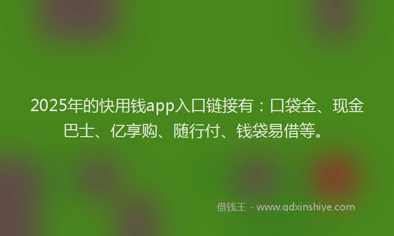 2025年的快用钱app入口链接有：口袋金、现金巴士、亿享购、随行付、钱袋易借等。