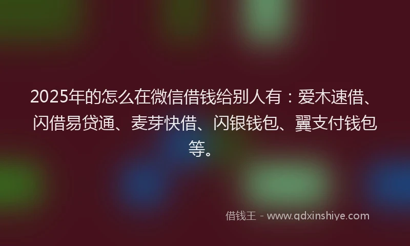 2025年的怎么在微信借钱给别人有：爱木速借、闪借易贷通、麦芽快借、闪银钱包、翼支付钱包等。