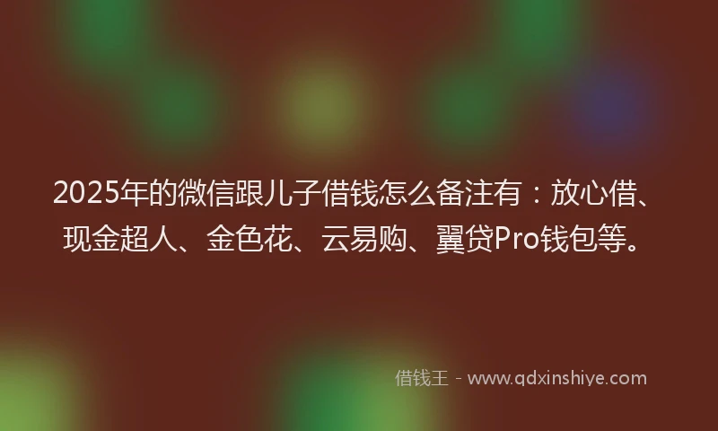 2025年的微信跟儿子借钱怎么备注有：放心借、现金超人、金色花、云易购、翼贷Pro钱包等。