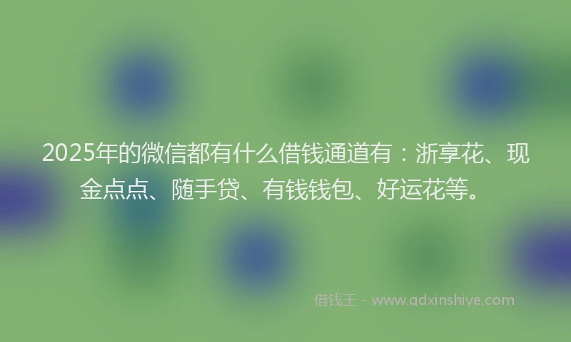 2025年的微信都有什么借钱通道有：浙享花、现金点点、随手贷、有钱钱包、好运花等。