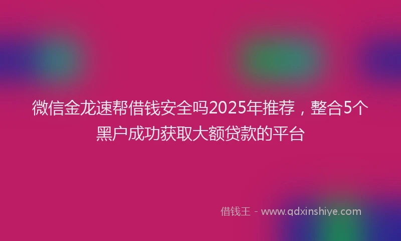 微信金龙速帮借钱安全吗2025年推荐，整合5个黑户成功获取大额贷款的平台