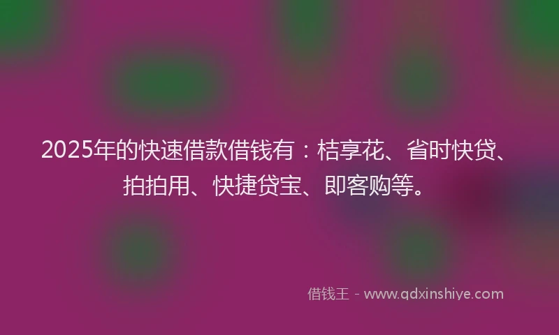 2025年的快速借款借钱有：桔享花、省时快贷、拍拍用、快捷贷宝、即客购等。