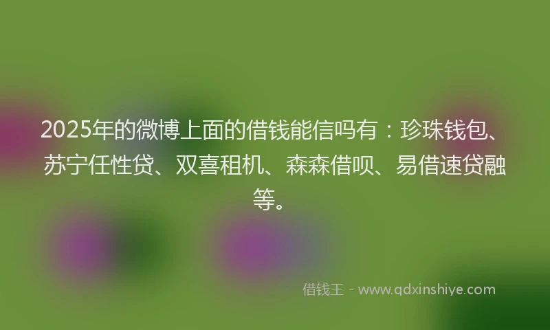2025年的微博上面的借钱能信吗有：珍珠钱包、苏宁任性贷、双喜租机、森森借呗、易借速贷融等。