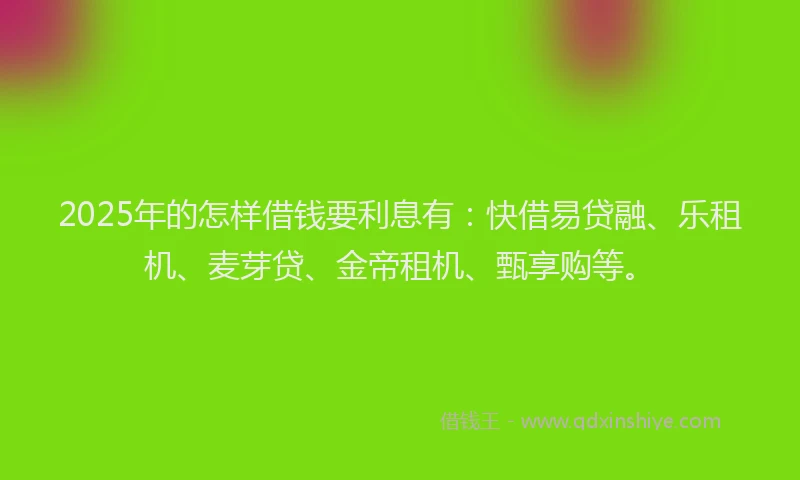 2025年的怎样借钱要利息有：快借易贷融、乐租机、麦芽贷、金帝租机、甄享购等。