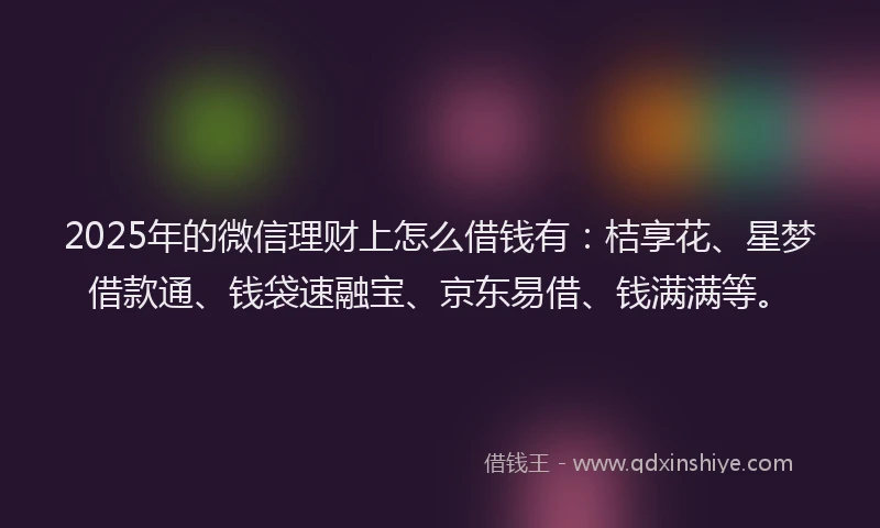 2025年的微信理财上怎么借钱有：桔享花、星梦借款通、钱袋速融宝、京东易借、钱满满等。