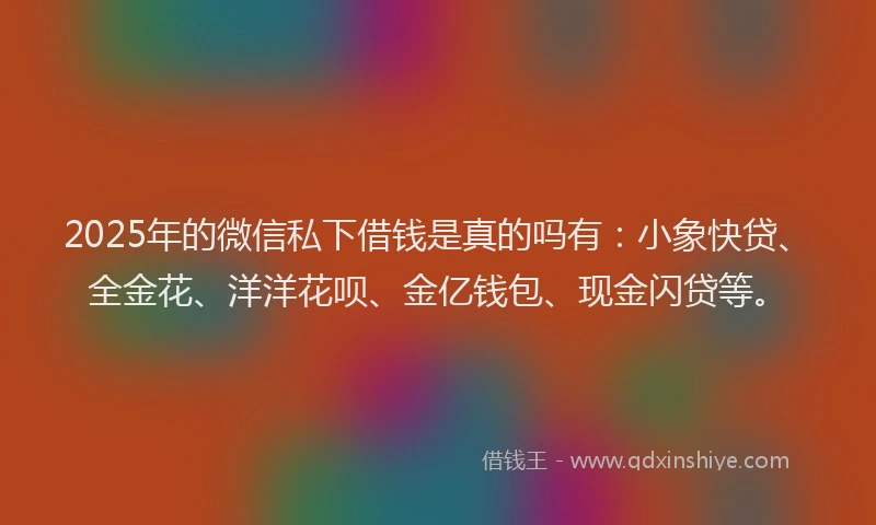 2025年的微信私下借钱是真的吗有：小象快贷、全金花、洋洋花呗、金亿钱包、现金闪贷等。