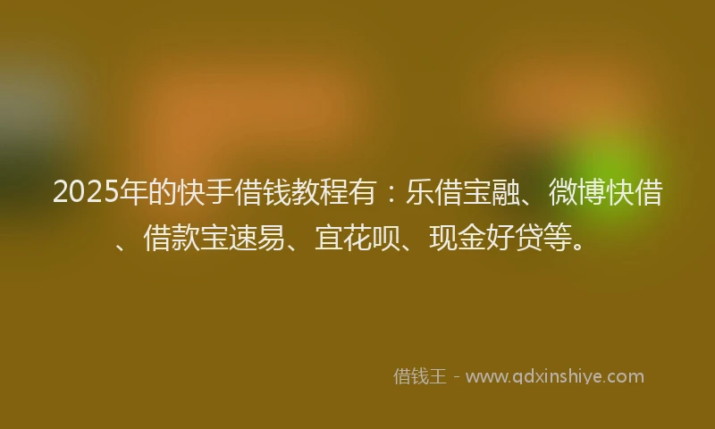 2025年的快手借钱教程有：乐借宝融、微博快借、借款宝速易、宜花呗、现金好贷等。