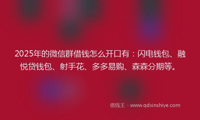 2025年的微信群借钱怎么开口有：闪电钱包、融悦贷钱包、射手花、多多易购、森森分期等。