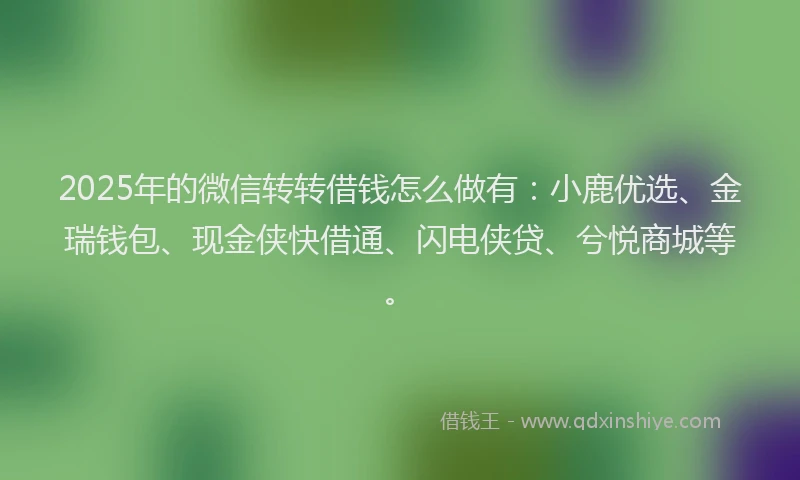 2025年的微信转转借钱怎么做有：小鹿优选、金瑞钱包、现金侠快借通、闪电侠贷、兮悦商城等。