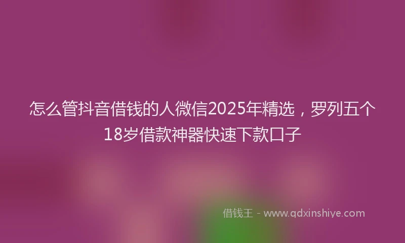 怎么管抖音借钱的人微信2025年精选，罗列五个18岁借款神器快速下款口子
