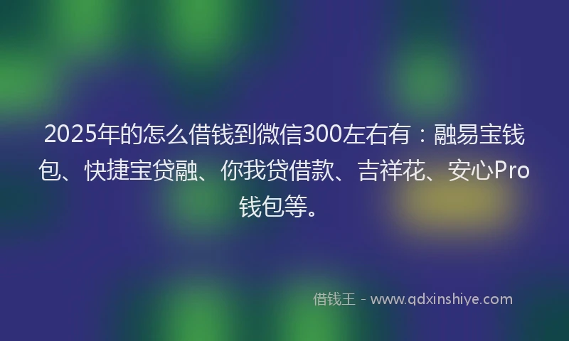 2025年的怎么借钱到微信300左右有：融易宝钱包、快捷宝贷融、你我贷借款、吉祥花、安心Pro钱包等。