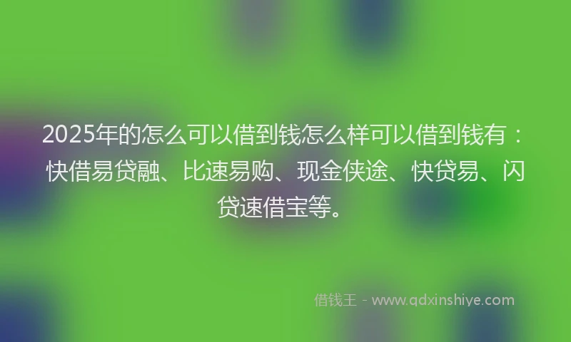 2025年的怎么可以借到钱怎么样可以借到钱有：快借易贷融、比速易购、现金侠途、快贷易、闪贷速借宝等。