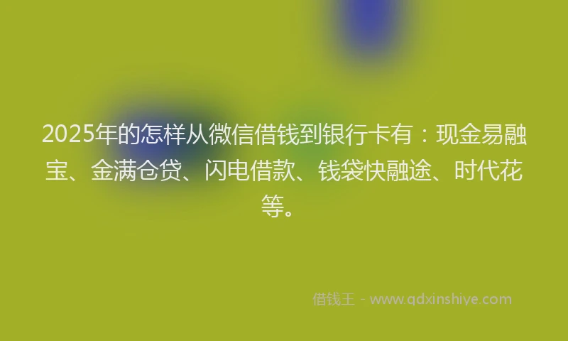 2025年的怎样从微信借钱到银行卡有：现金易融宝、金满仓贷、闪电借款、钱袋快融途、时代花等。