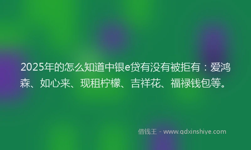 2025年的怎么知道中银e贷有没有被拒有：爱鸿森、如心来、现租柠檬、吉祥花、福禄钱包等。